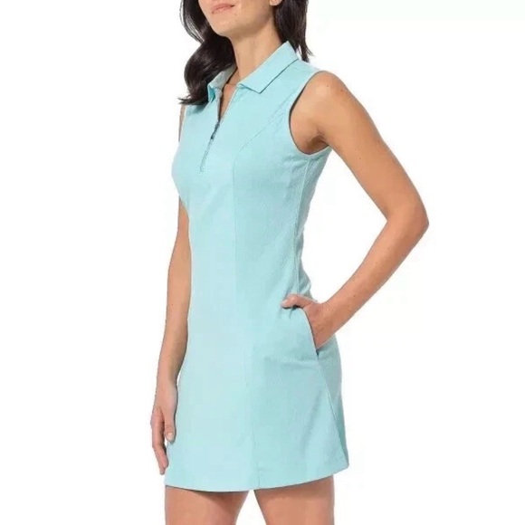 Greg Norman Women's Sleeveless Golf Dress Aqua Blue Leaf Quarter Zip Size M - Picture 2 of 10
